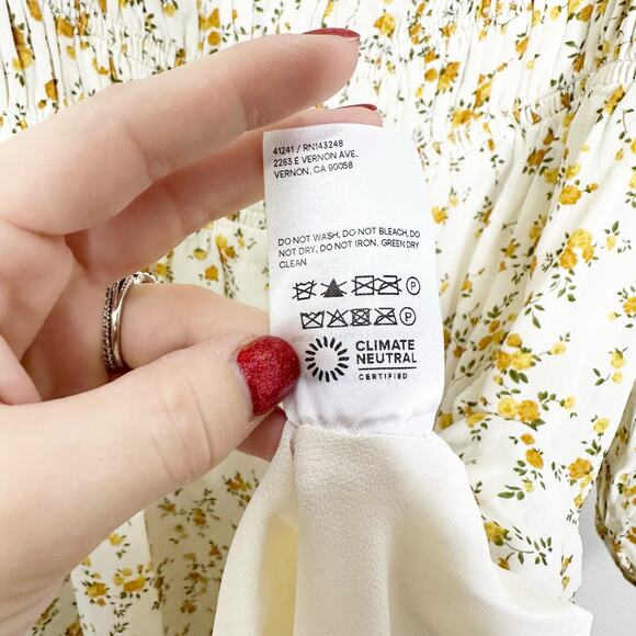 Reformation Morris Floral Mini Dress is Adagio Cream Gold Ruffle 10 NEW - Picture 6 of 7